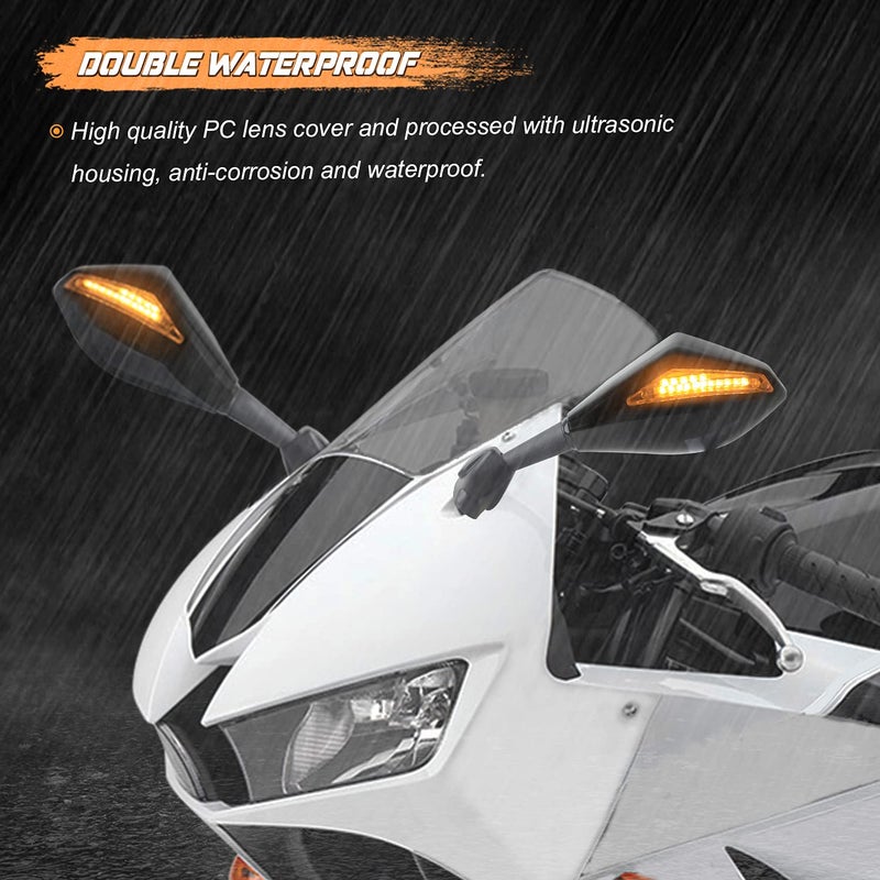 NTHREEAUTO Motorcycle Sway Adjustable Rear Side View Mirrors Integrated with Signal Light Kit Compatible with Suzuki GSXR, Honda CBR600RR, ATV, Yamaha R1, R6, R6S and Kawasaki - Image 2
